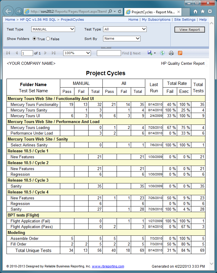 Project Cycles report